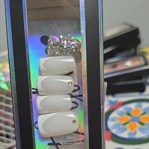 White Tip Manicure Press On Nails Short-med Length